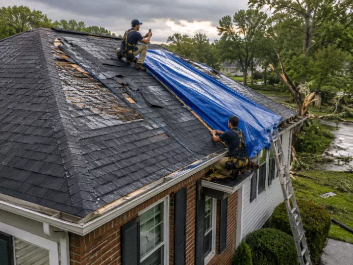 Hail and storm damage on an asphalt shingle roof in North Carolina